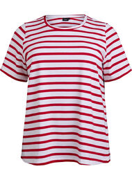 T-skjorte i økologisk bomull med striper, Urban Red B.W.Stripe