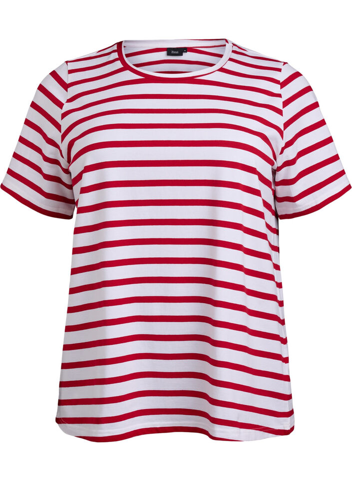 T-skjorte i økologisk bomull med striper, Urban Red B.W.Stripe, Packshot