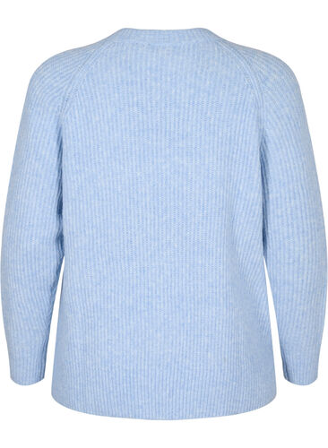 Melert strikkegenser med perleknapper, Light Blue Mel., Packshot image number 1