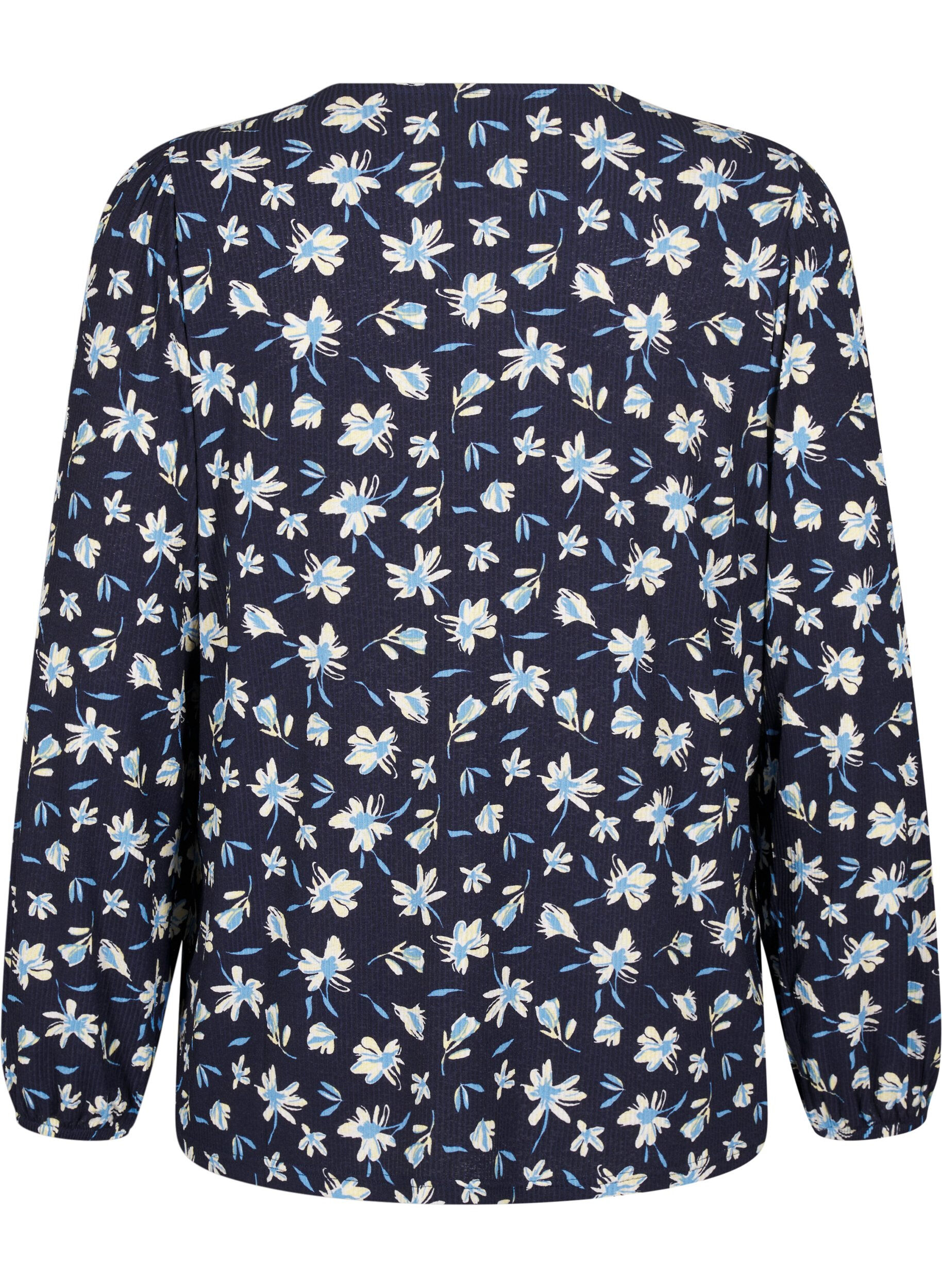 Zizzi Bluse med lange ermer og blomstertrykk, Bl&aring;, Packshot image number 1