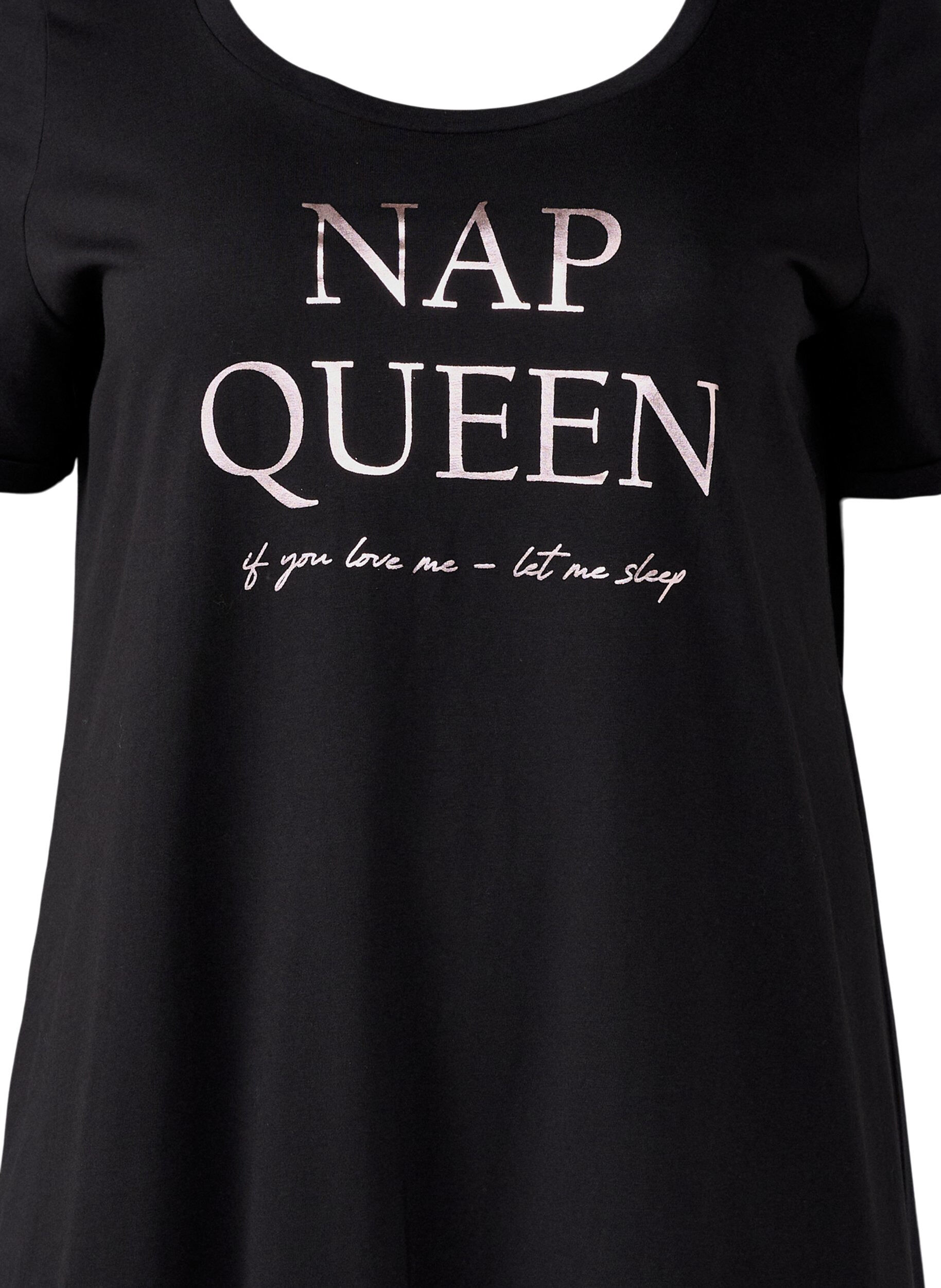 Zizzi Kortermet nattkjole i &oslash;kologisk bomull, Svart, Packshot image number 2