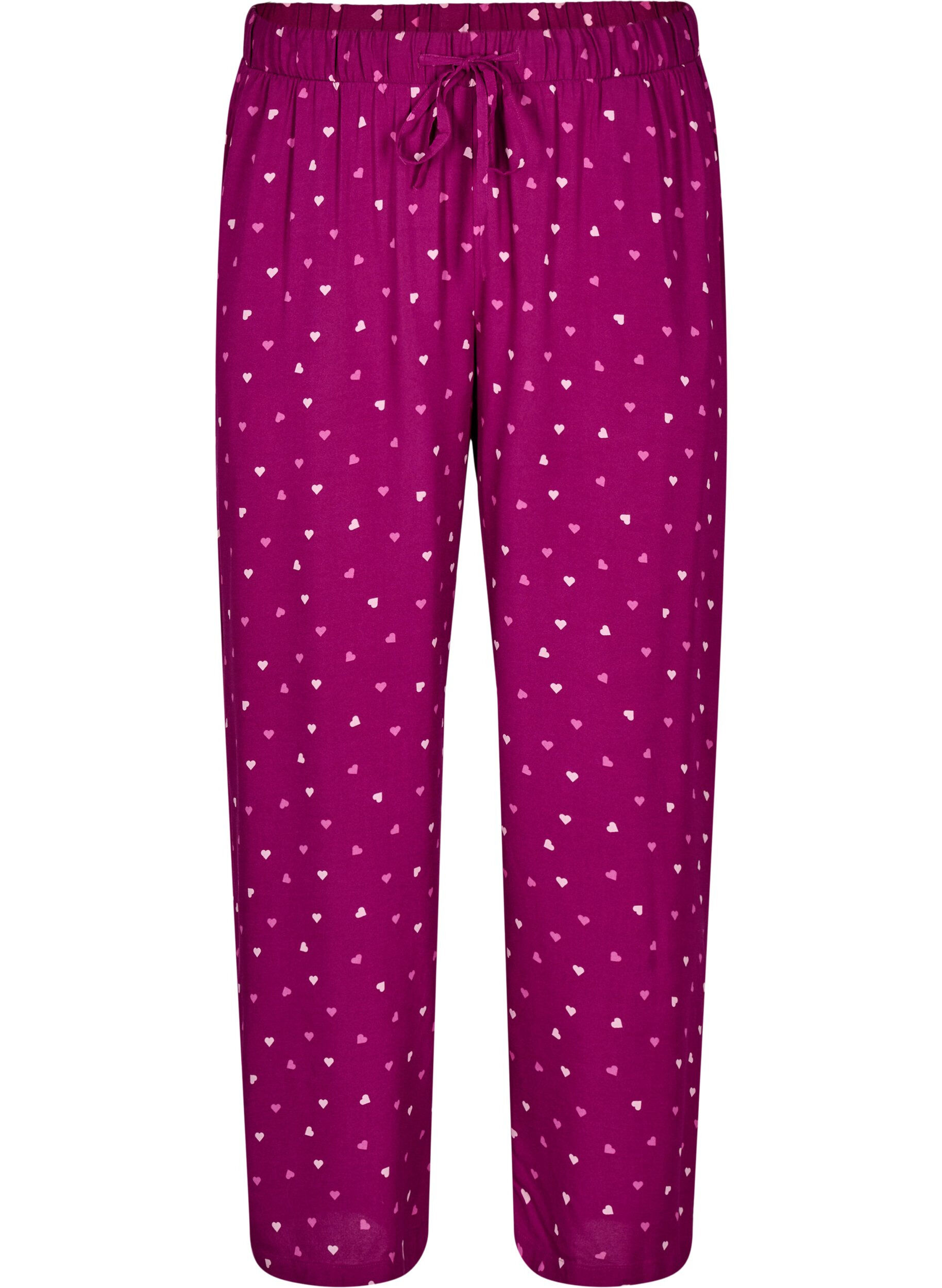 Zizzi Loose fit pysjamasbukser med hjerter, Boysenberry w. Heart, Packshot image number 0