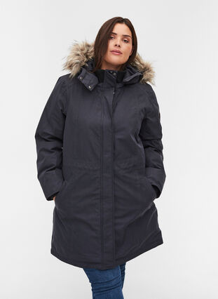 Vanntett vinterjakke med avtagbar hette, Black, Model image number 0