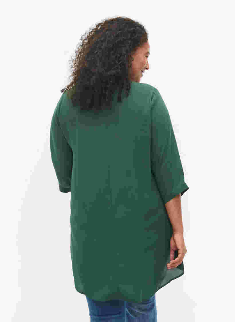 Bluse med 3/4-ermer og V-hals, Trekking Green, Model image number 1