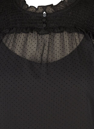 Høyhalset bluse med detaljer av smock og volanger, Black, Packshot image number 2