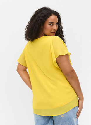 Bluse med korte ermer, Primrose Yellow, Model image number 1