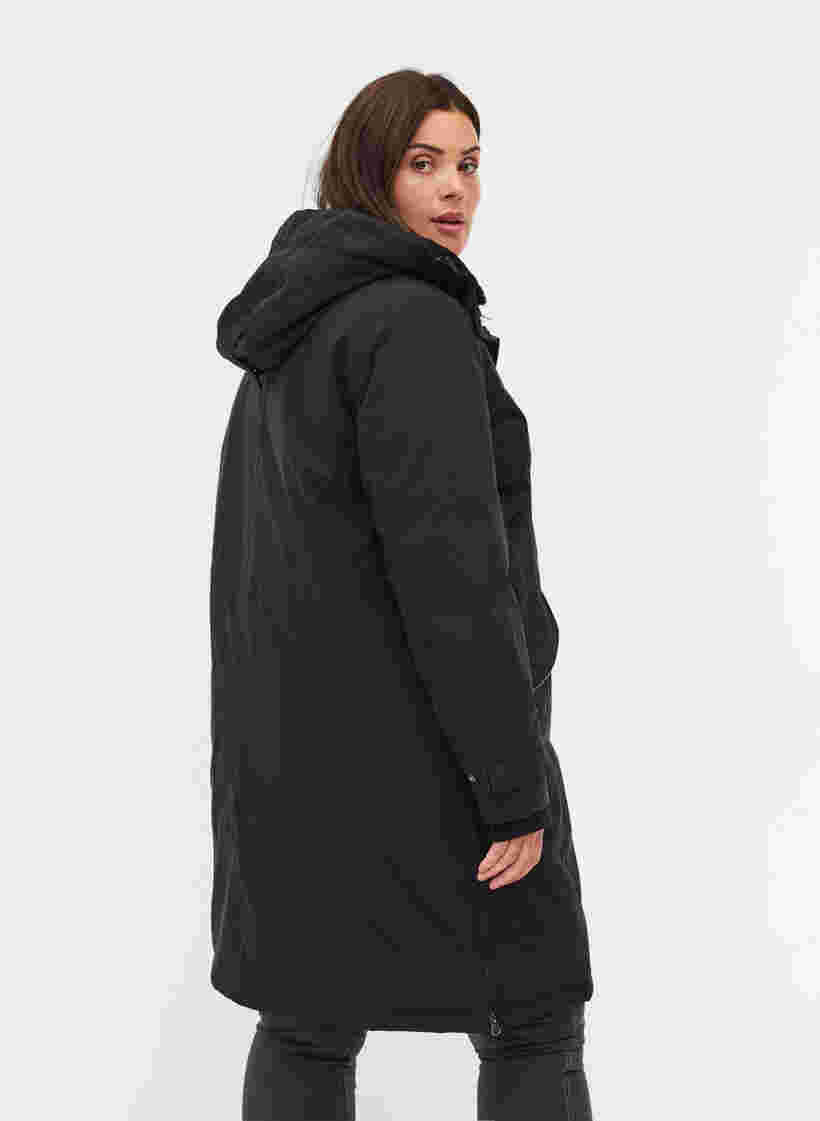 Vanntett vinterjakke med hette og lommer, Black, Model image number 1