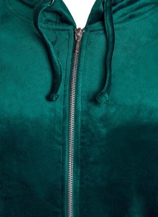 Zizzi Velour cardigan med glidelås og hette, Grønn, Packshot image number 2