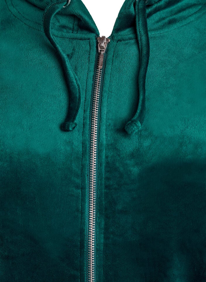 Velour cardigan med glidelås og hette, Grønn, Packshot image number 2