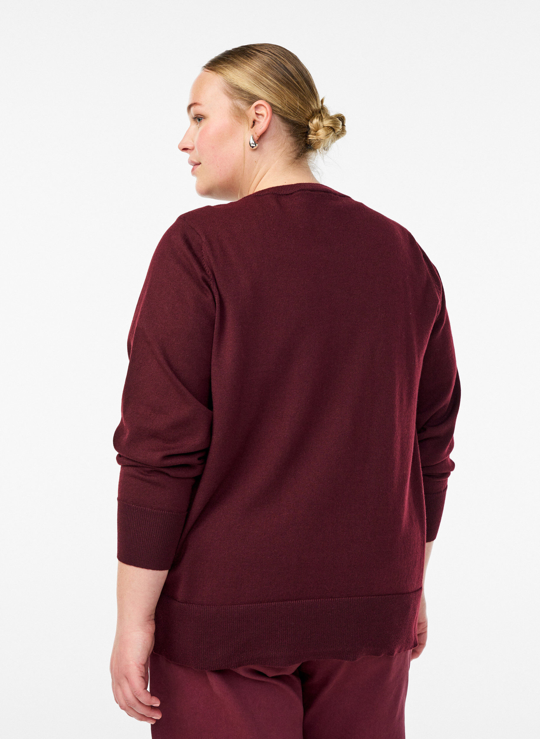ZizziFinstrikket cardigan med rund hals, R&oslash;d, Model image number 2