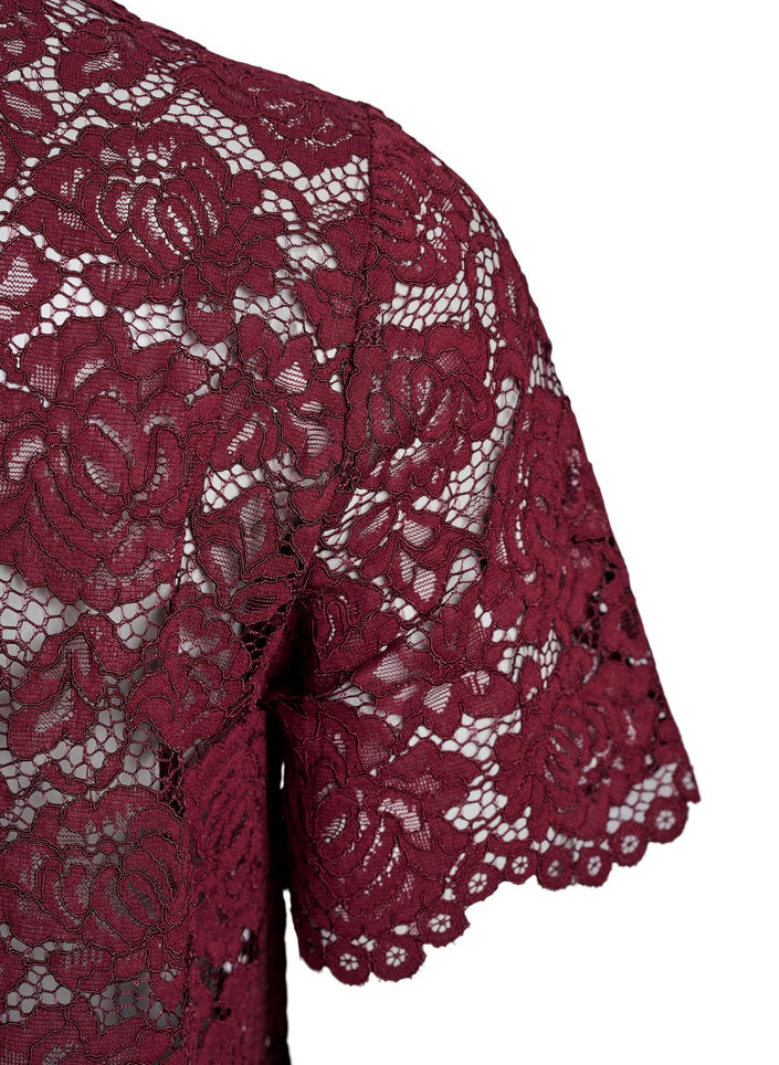Skjortebluse i blonde med perleknapper, Tawny Port, Packshot