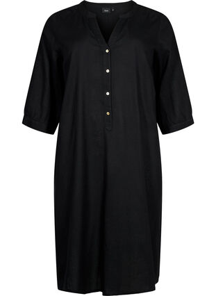 Lang skjortekjole med 3/4 ermer, Black, Packshot image number 0