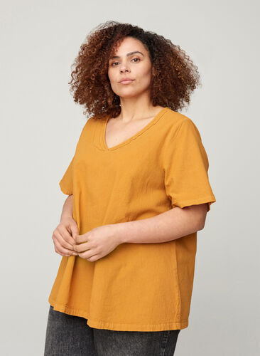 Kortermet bomullsbluse, Buckthorn Brown, Model image number 0