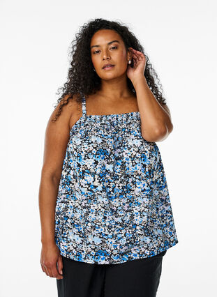 Zizzi Topp i viskose med smale stropper, Svart, Model image number 0