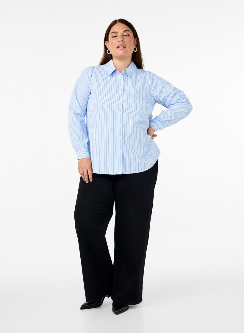 Stripete skjorte med nagler, Blå, Model image number 1