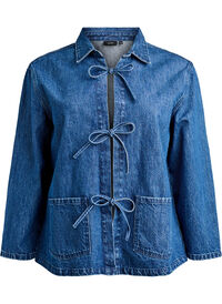 Denimjakke med knytelukking og lommer, Blue Denim Denimjakke med knytelukking og lommer