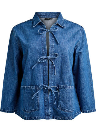 Zizzi Denimjakke med knytelukking og lommer, Blue Denim, Packshot image number 0