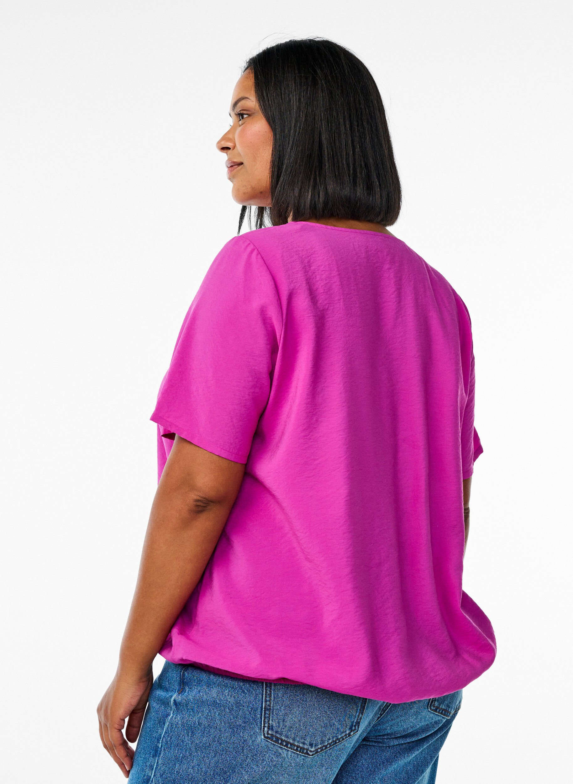 Zizzi Kortermet bluse med elastisk fold, Rosa, Model image number 2