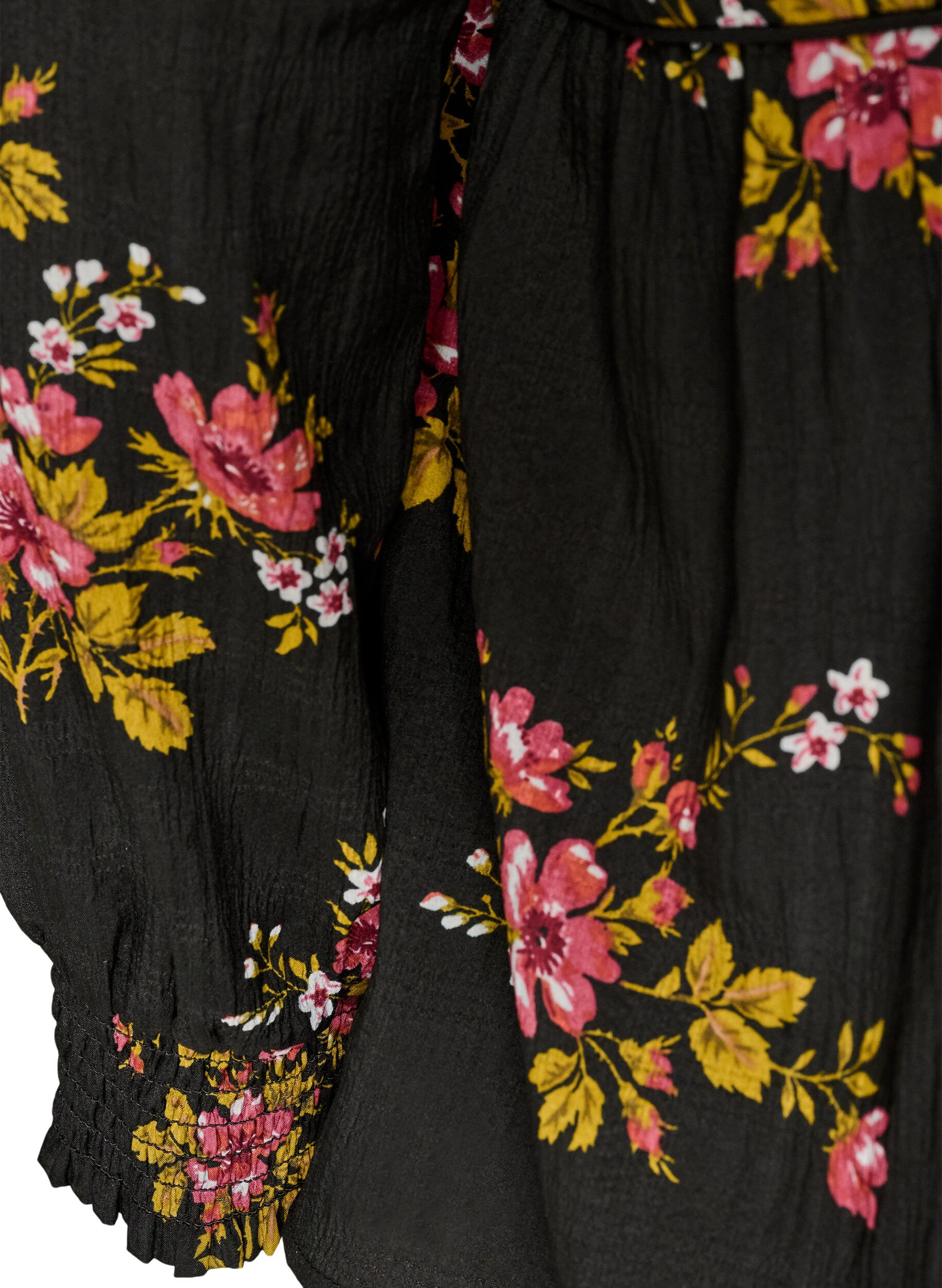 ZizziLangermet bluse med blomstertrykk, Svart, Packshot image number 3