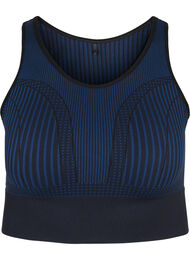 Sømløs sports-BH med striper, Black w. Blue Depths