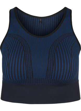 Zizzi Sømløs sports-BH med striper, Black w. Blue Depths, Packshot image number 0