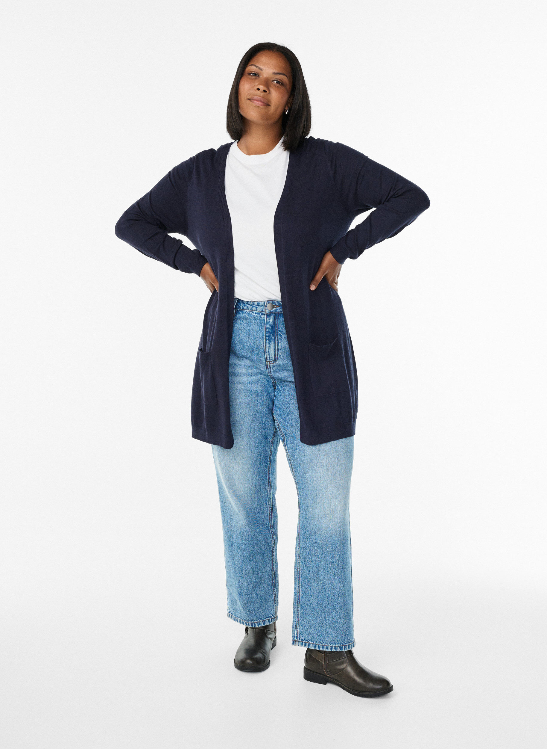 ZizziLang strikkecardigan i viskoseblanding, Bl&aring;, Model image number 1