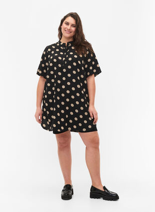 Zizzi FLASH - Blomstrete tunika med korte ermer, Black Brown Dot, Model image number 2