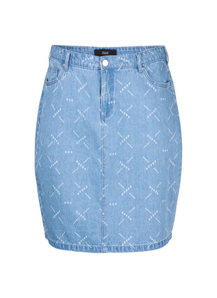 Jeansskjørt med mønster, Light blue denim, Packshot image number 0