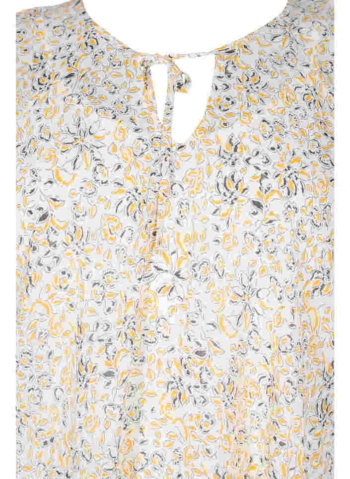 Mønstrete bluse med knyting og korte ermer, Icicle Flower AOP, Packshot image number 2