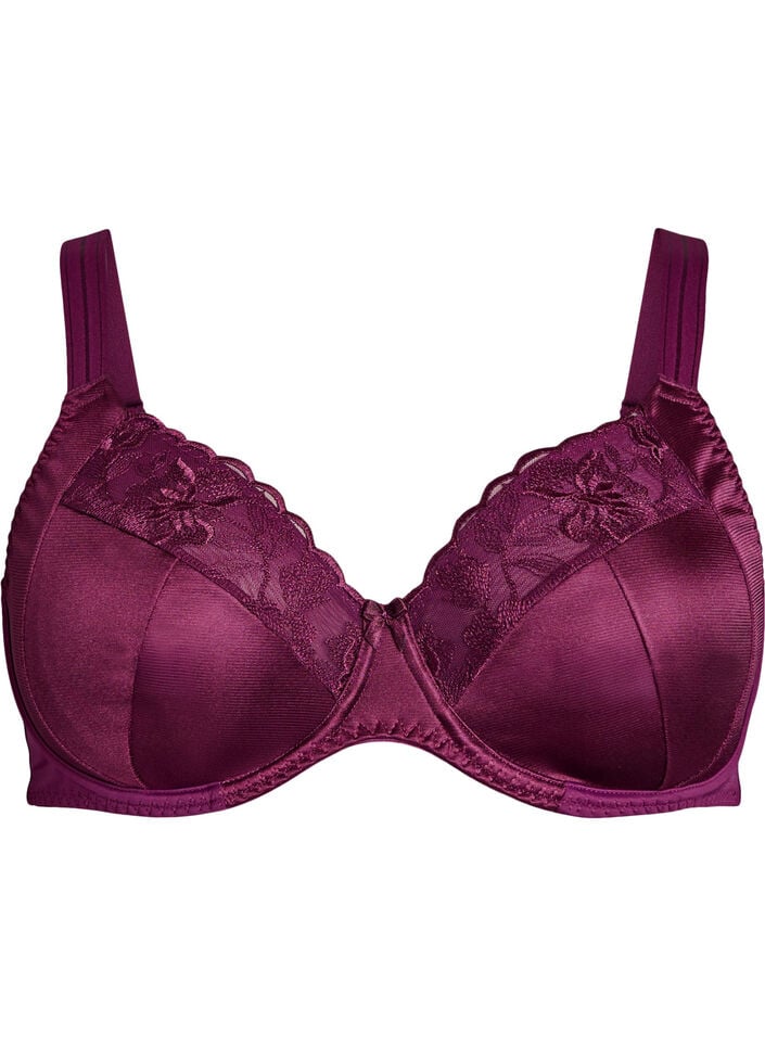 Heldekkende BH med høy støtte og blonder detaljer, Lilla, Packshot image number 0