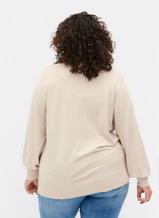Ribbet cardigan med knappelukking, Pumice Stone, Model image number 1