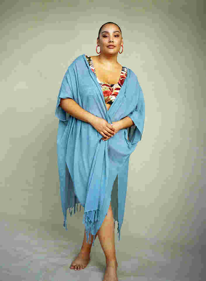 Strandkimono med frynser, Light Blue, Image