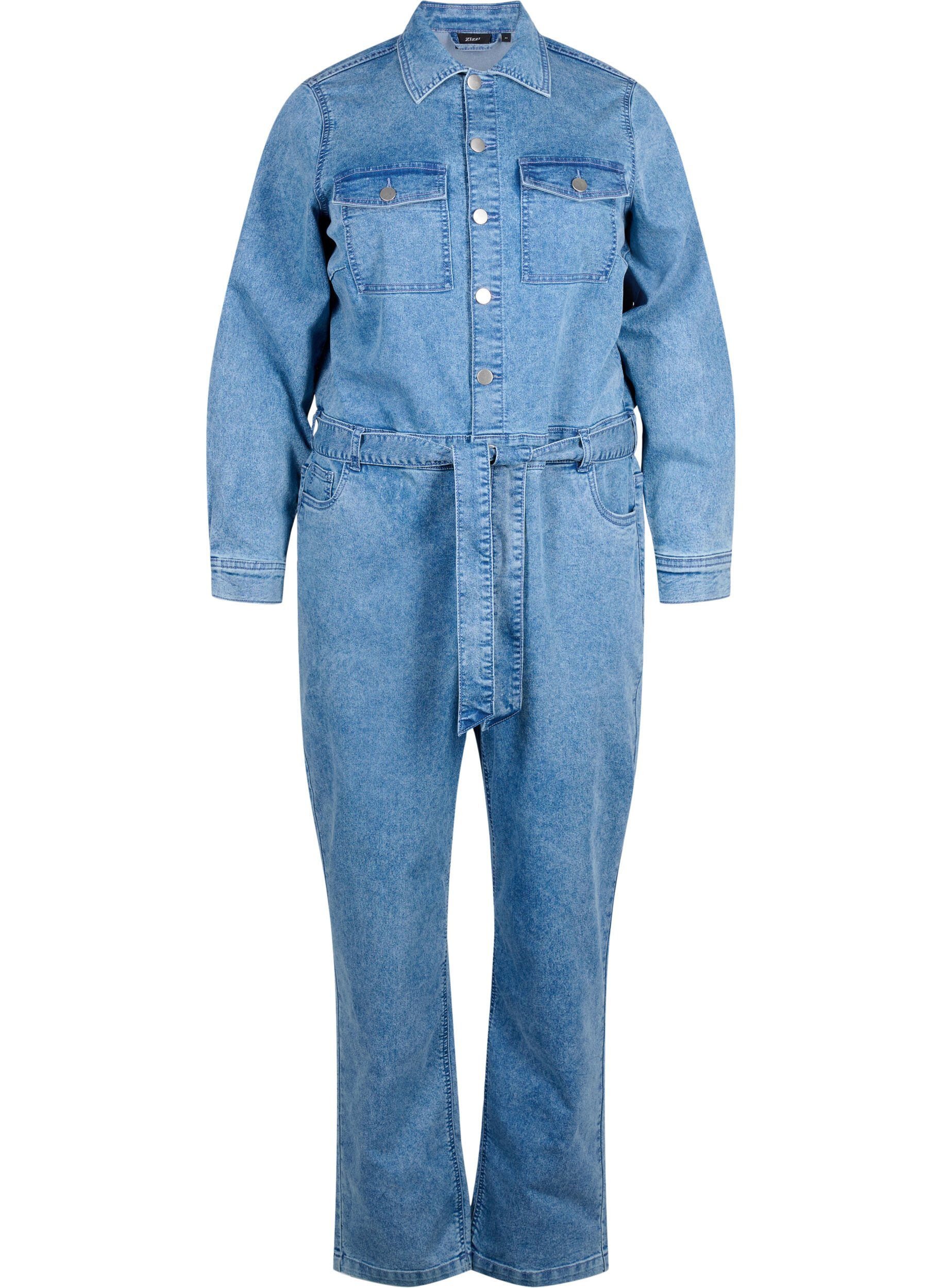 Zizzi Jumpsuit i langermet denim, Light Blue Denim, Packshot image number 0