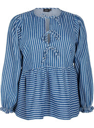 Stripete denimbluse med knyting foran, Blue Denim Stripe