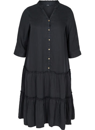 Kjole i lyocell med knapper, Black, Packshot image number 0