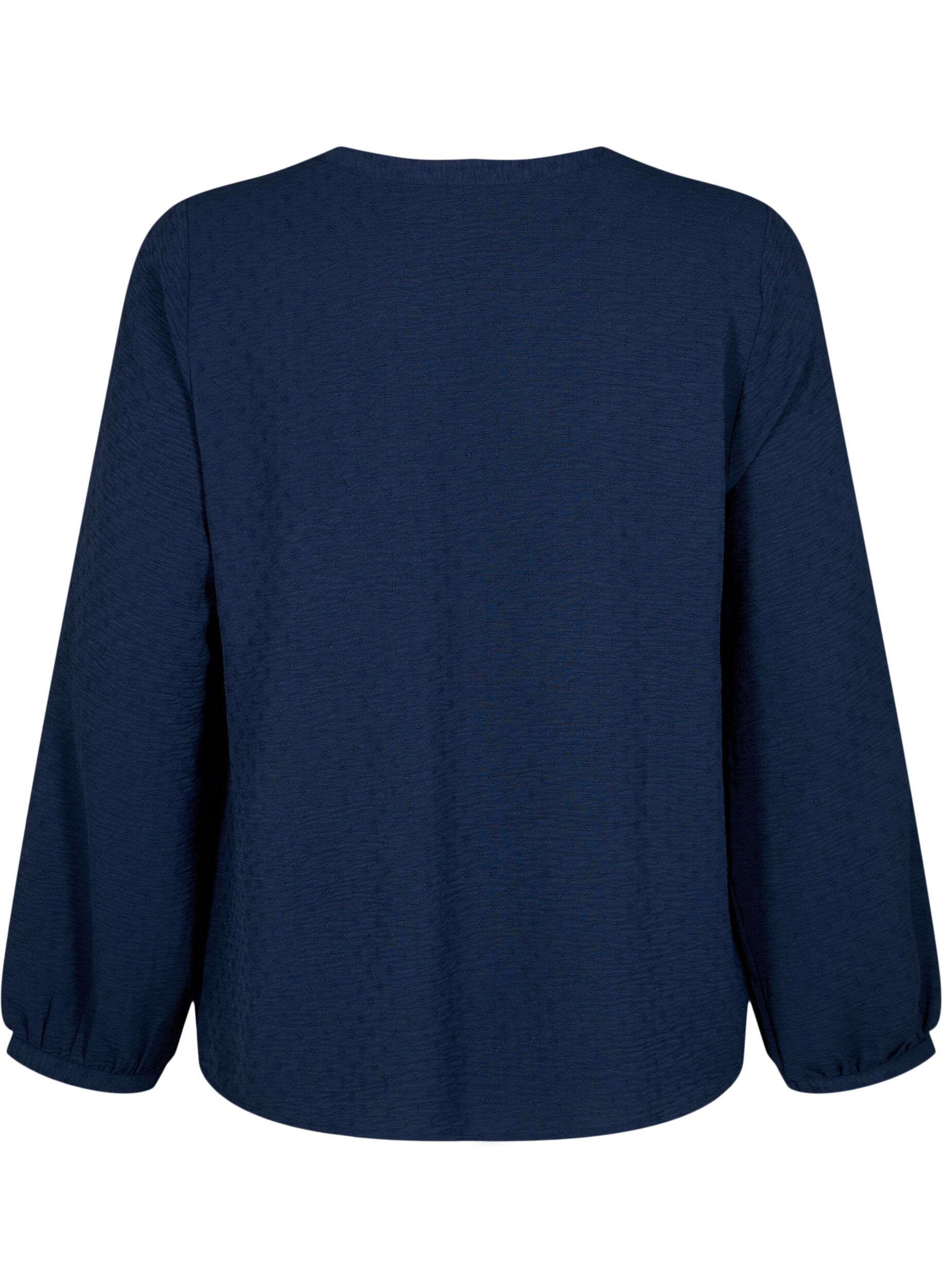 Zizzi Langermet bluse med struktur, Navy Blazer, Packshot image number 1