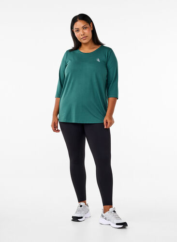 Zizzi Treningsbluse med 3/4-ermer, Grønn, Model image number 1