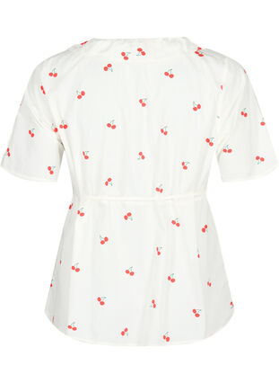 Omslagsbluse med kirsebærtrykk i bomull, B. White/Cherry, Packshot image number 1