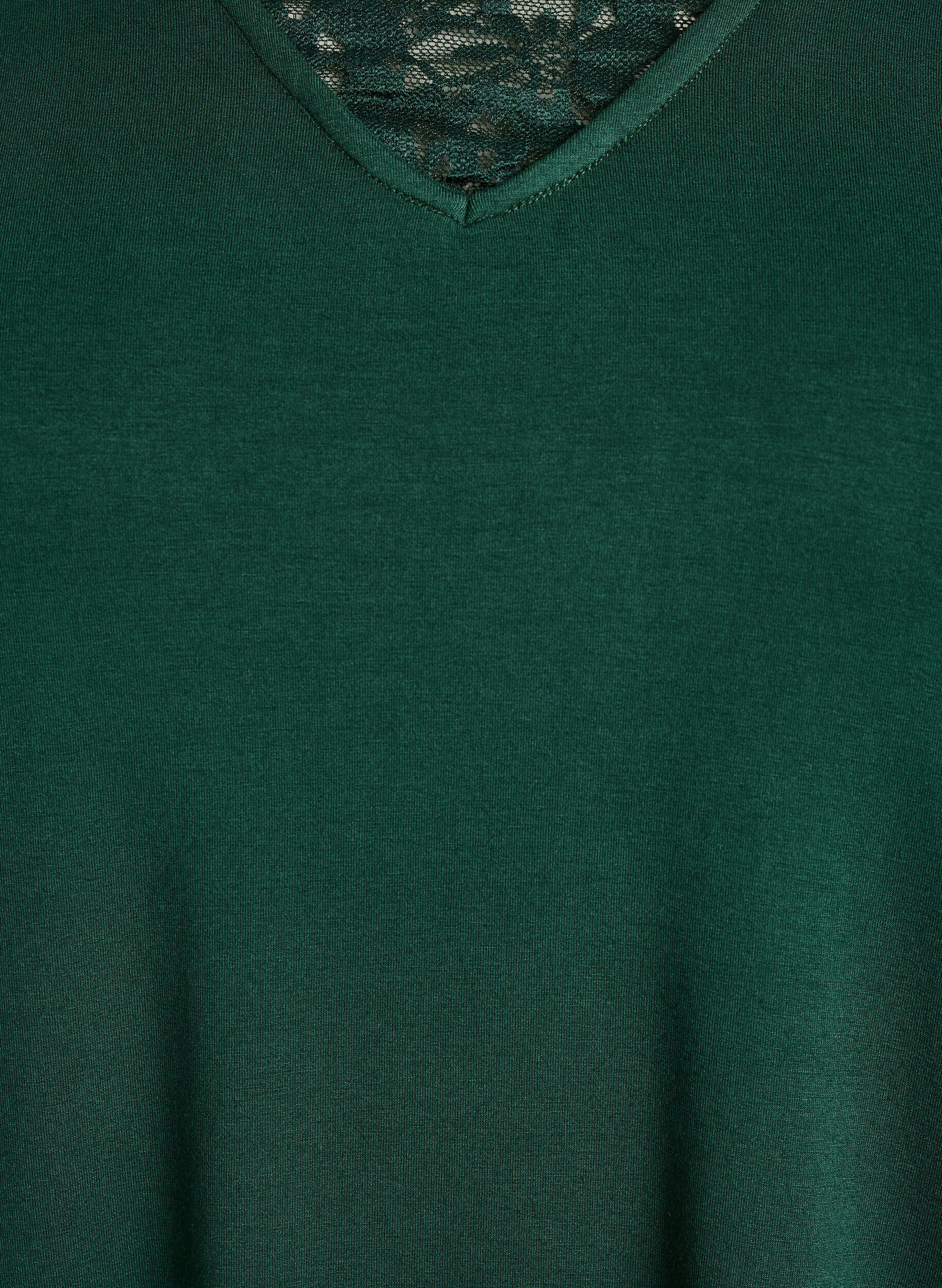 Zizzi Langermet pyjamatopp med blondedetaljer, Gr&oslash;nn, Packshot image number 2