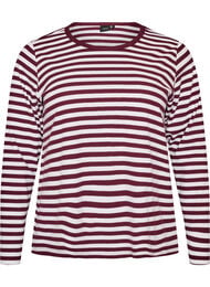 Langermet nattopp i ribbestrikket jersey med striper, R&oslash;d