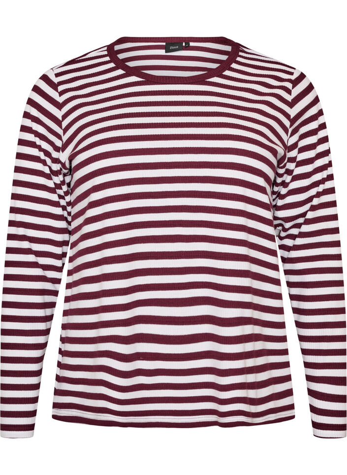 Langermet nattopp i ribbestrikket jersey med striper, R&oslash;d, Packshot image number 0