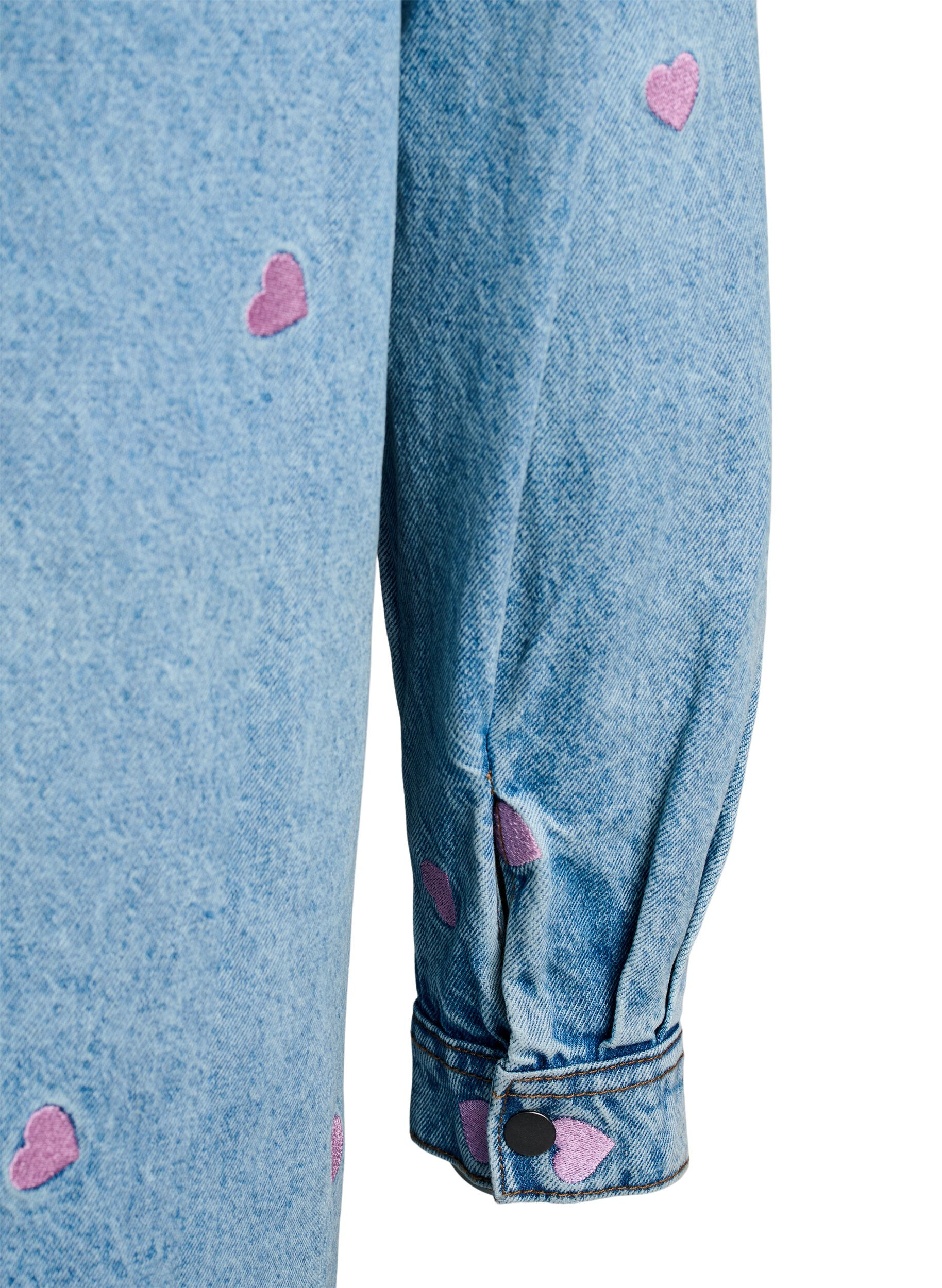 Zizzi Denimkjole med hjerter og brystlommer, Bl&aring;, Packshot image number 3