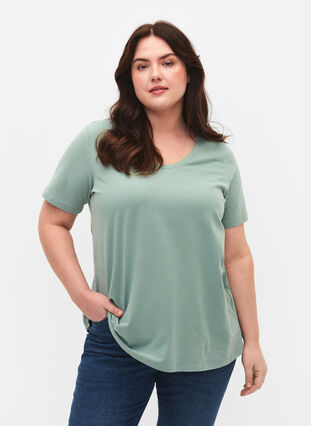 Ensfarget basis T-skjorte i bomull, Chinois Green, Model image number 0