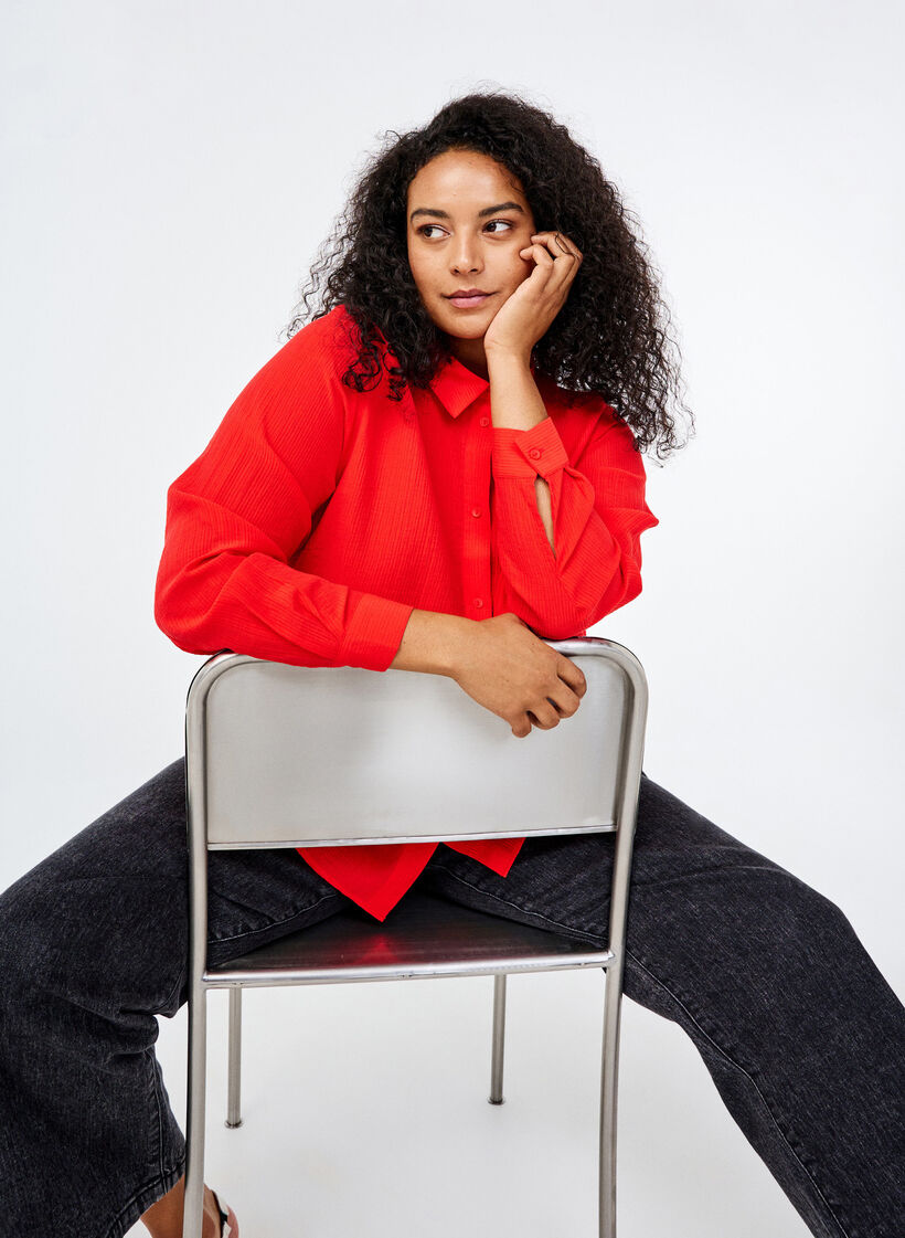 Skjorte med stripet tekstur, Rød, Image image number 0