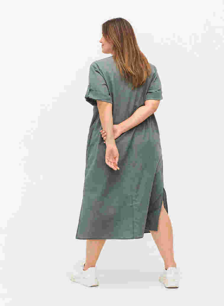 Lang skjortekjole med korte ermer, Balsam Green, Model image number 1