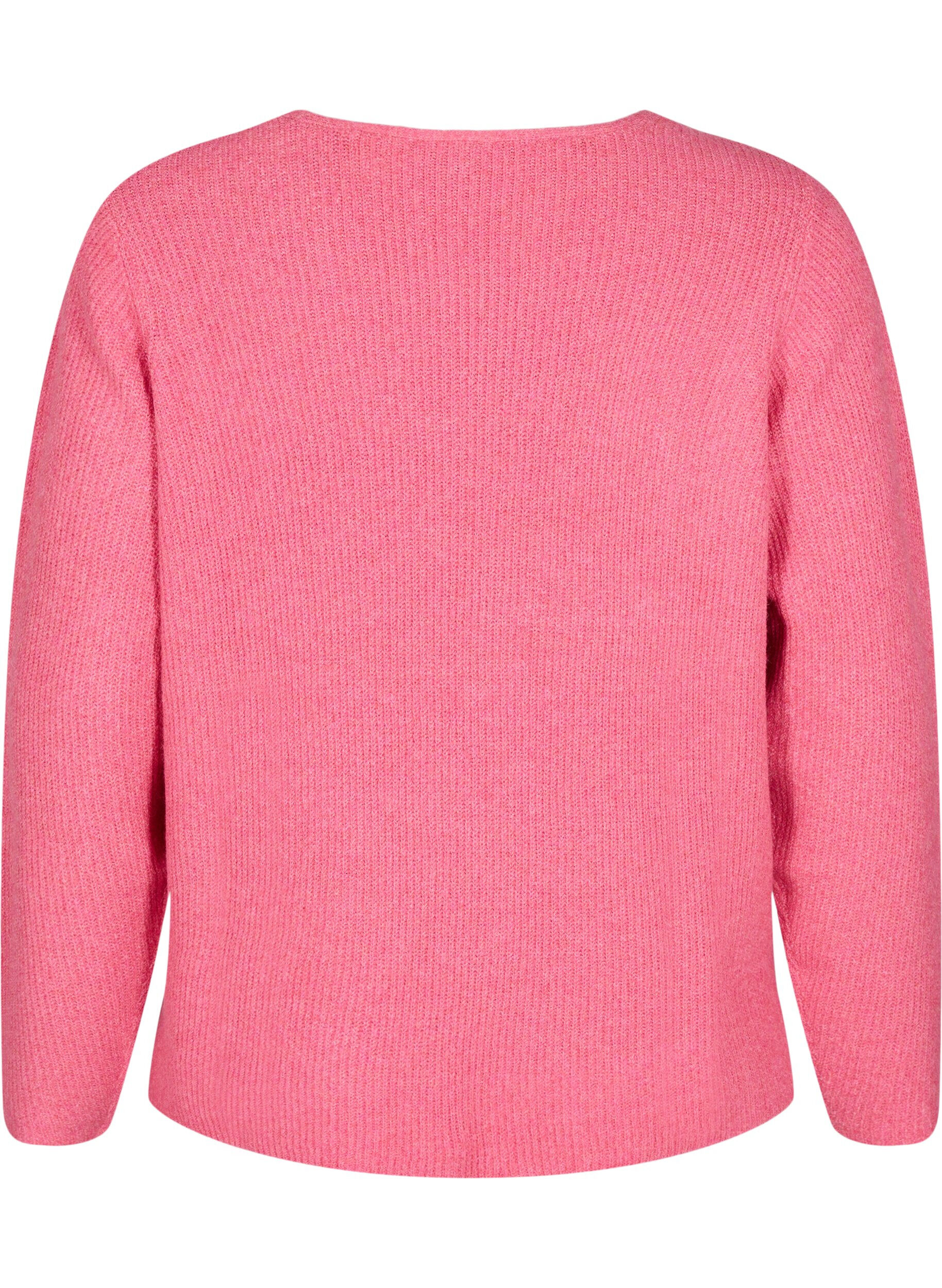 Zizzi Strikket bluse med v-hals og lange ermer, Bubblegum Wh. Mel., Packshot image number 1