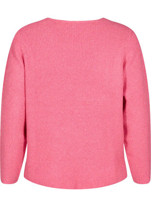 Zizzi Strikket bluse med v-hals og lange ermer, Bubblegum Wh. Mel., Packshot image number 1