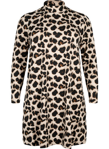 FLASH - Kjole med lange ermer og turtleneck, Leopard AOP, Packshot image number 0