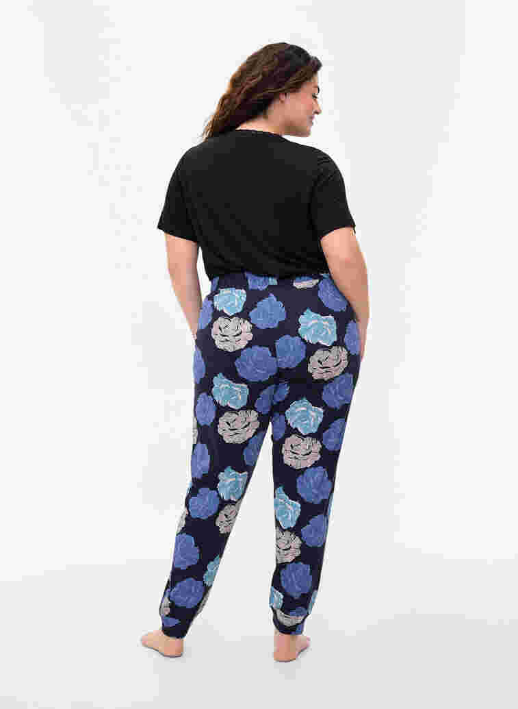 Pysjamasbukser med blomstermønster i bomull, Blue Flower, Model image number 1