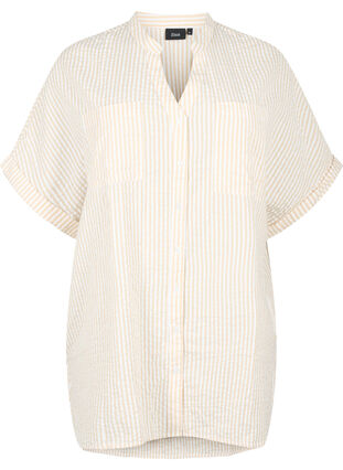 Stripete skjorte med brystlommer, Natrual/S. Stripe, Packshot image number 0